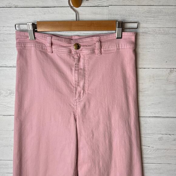 Billabong Jeans Womens Size 28 Pink Wide Leg Flare Raw Hem Cotton Blend Girly - Picture 7 of 16